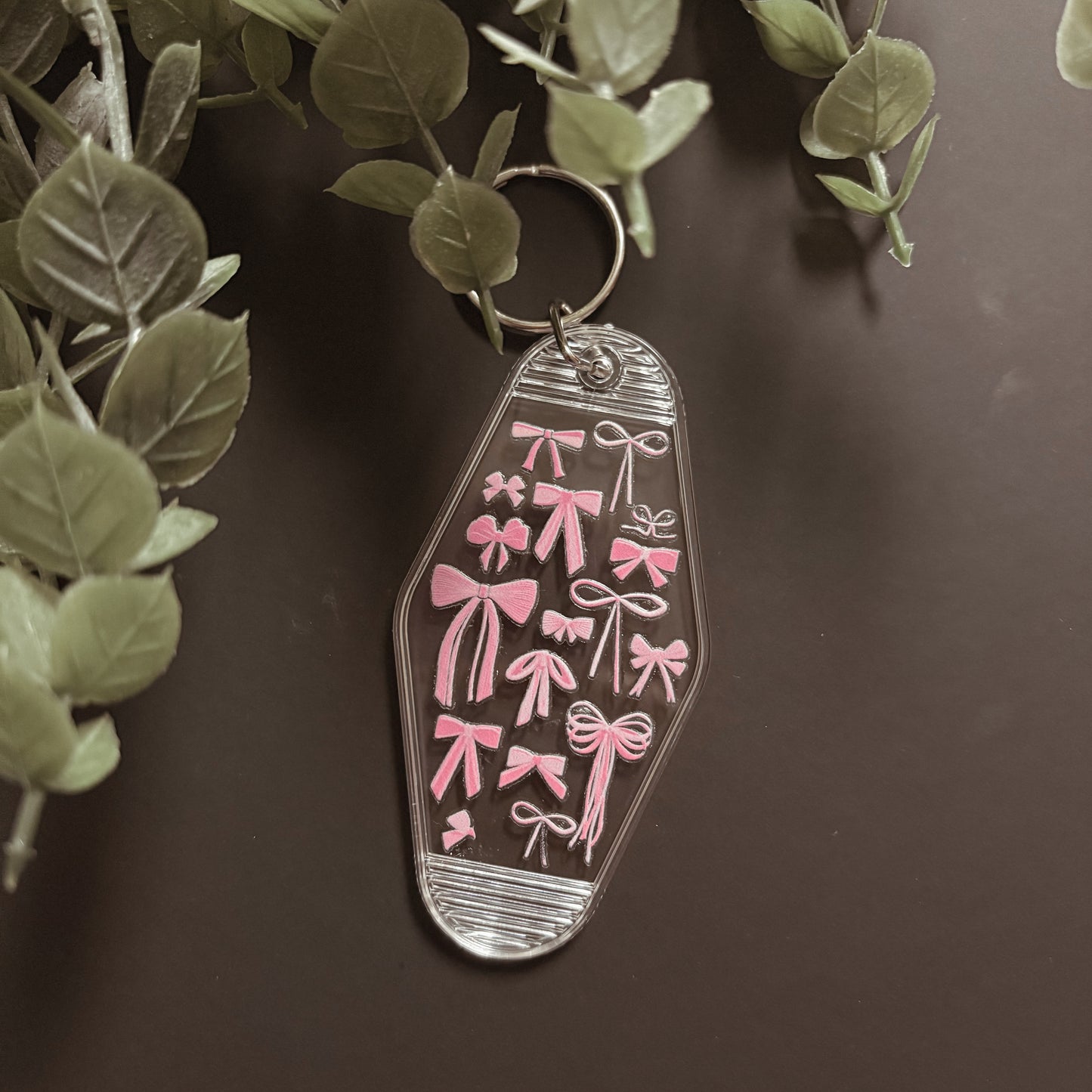 Handmade Patterned Clear Canvas Keychain- Pink Bows