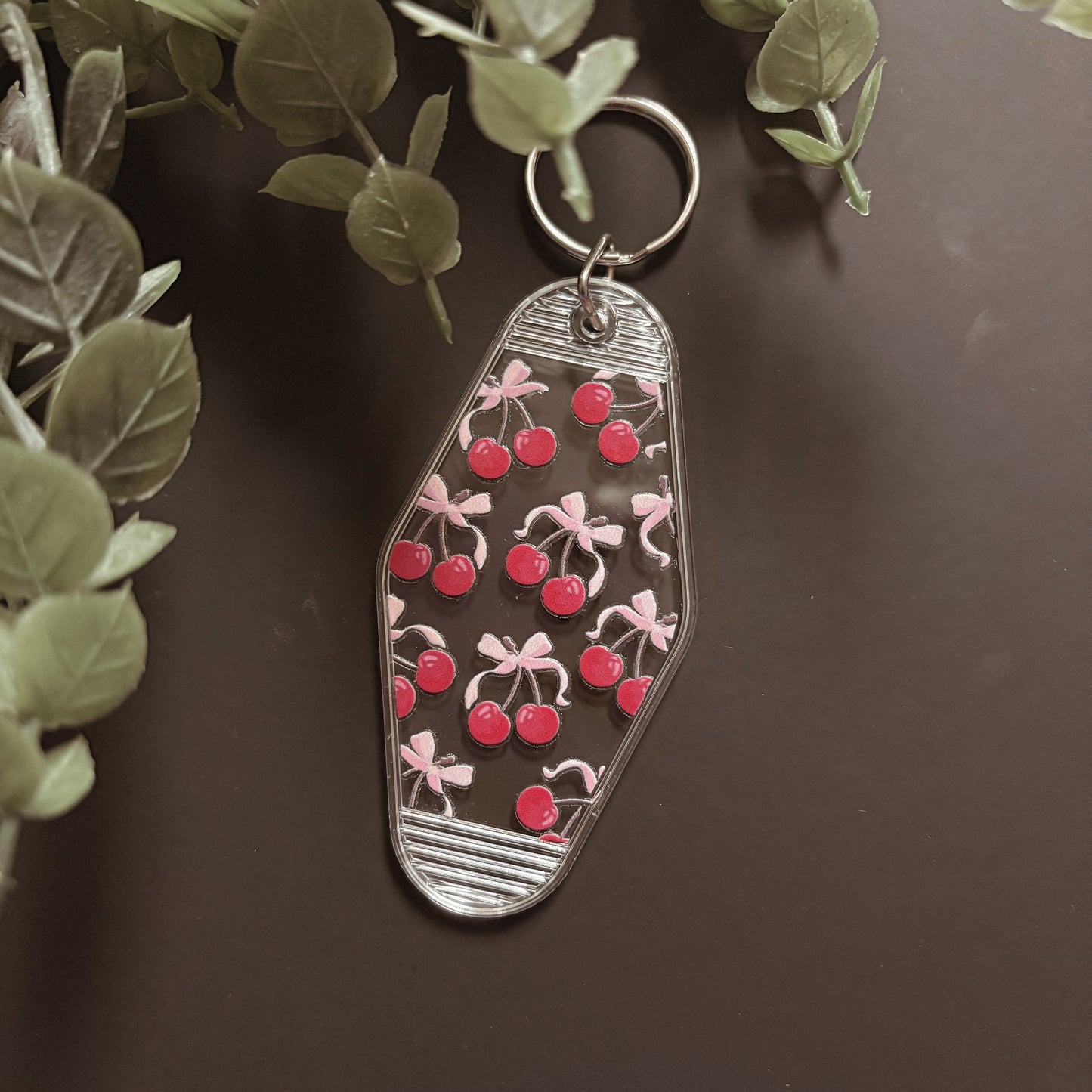 Handmade Patterned Clear Canvas Keychain- Multi Cherry Print