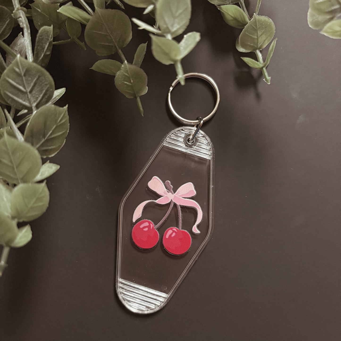 Handmade Patterned Clear Canvas Keychain- Single Cherry Print