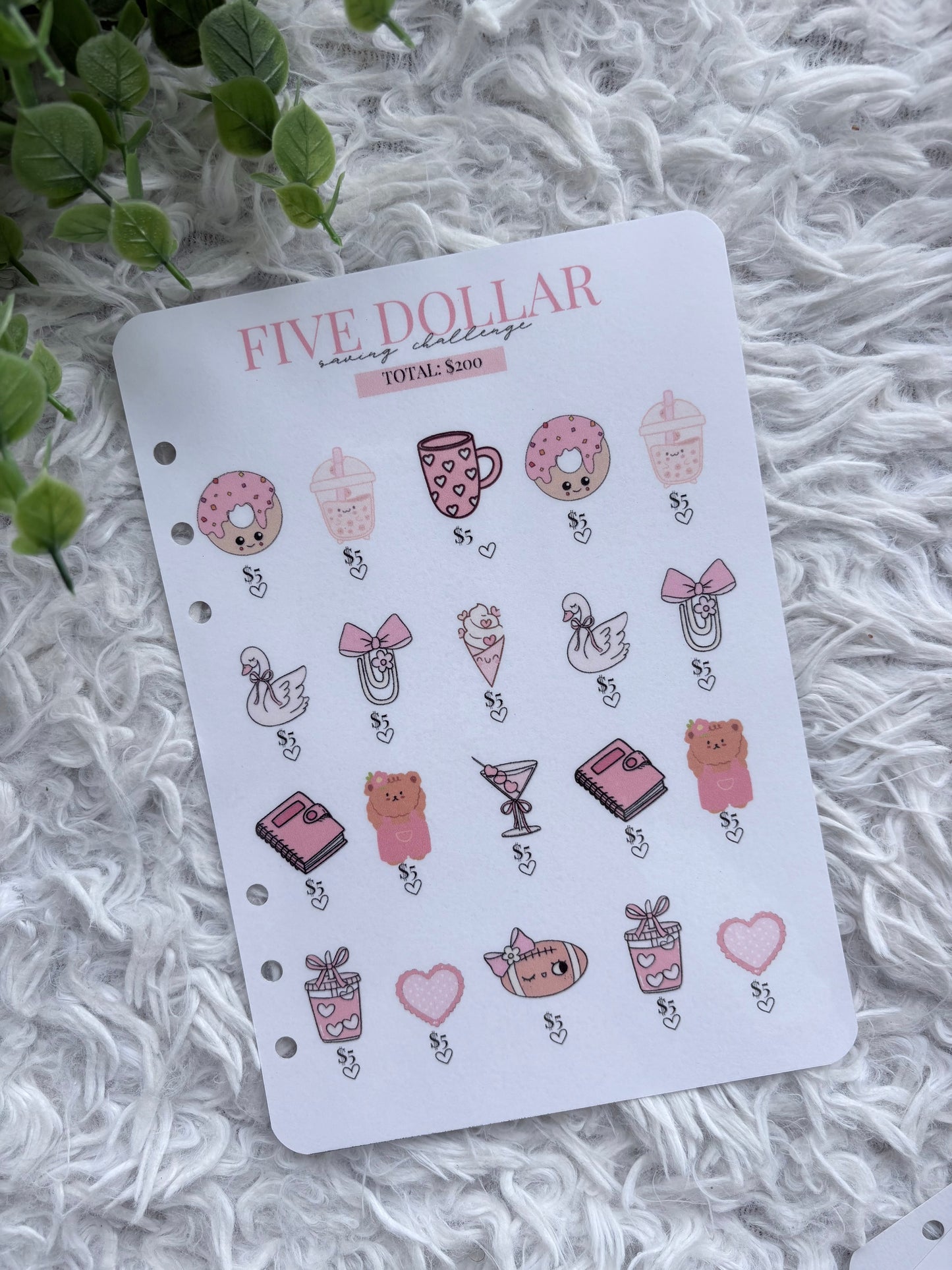 Pink Donut Five Dollar Saving Challenge