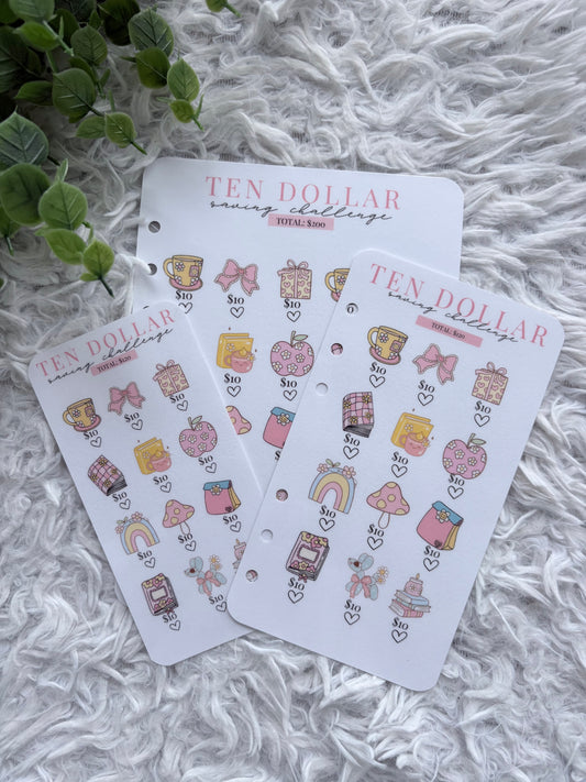 Ten Dollar Pink Flower Power Saving Challenge
