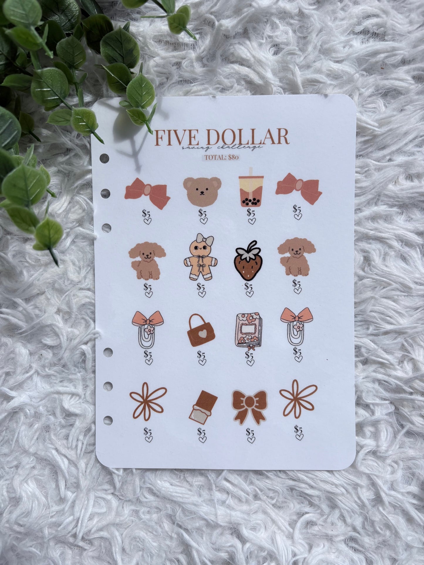 Brown Teddy Five Dollar Saving Challenge