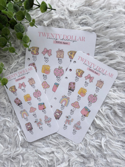Twenty Dollar Pink Flower Power Saving Challenge