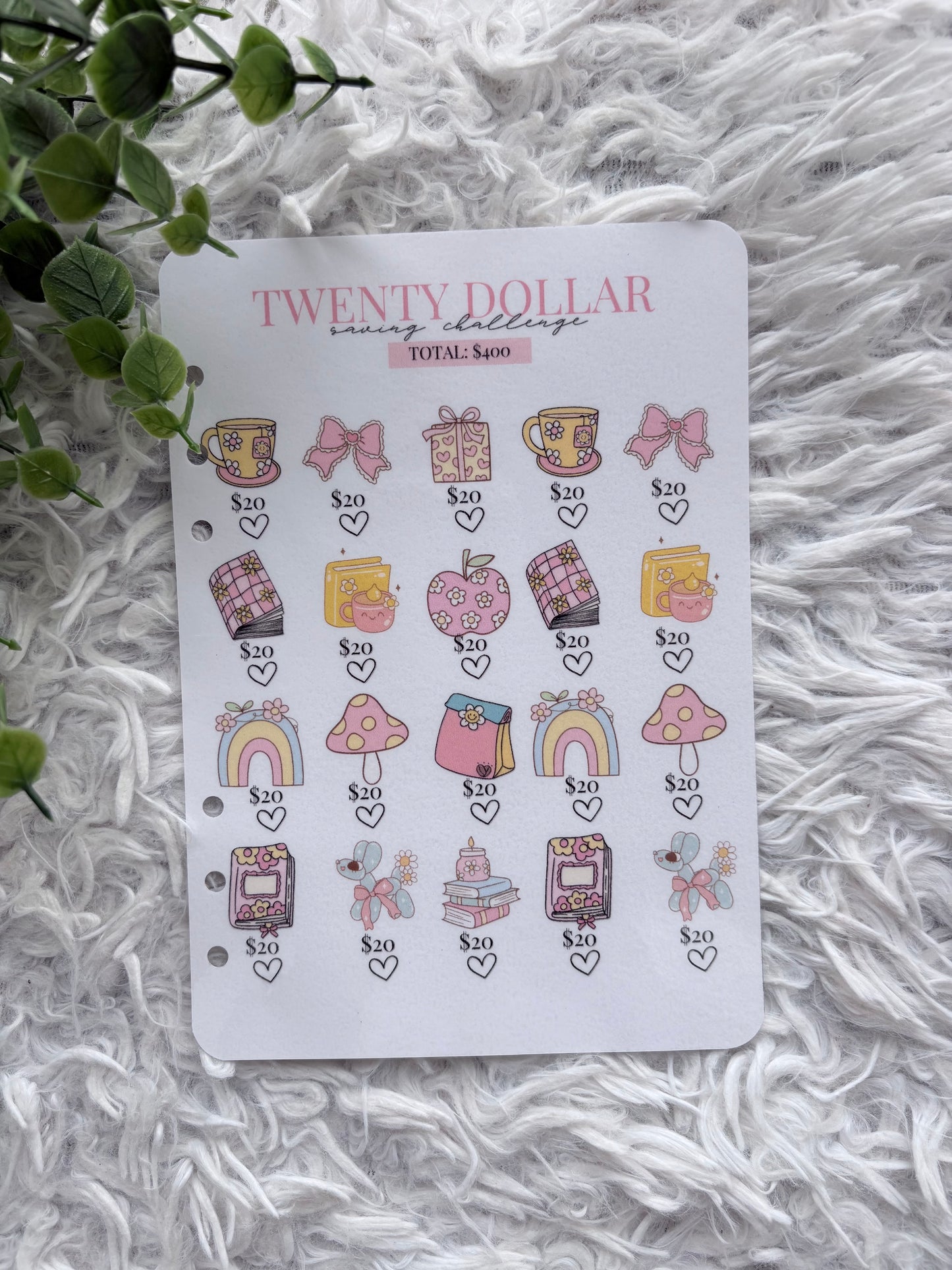 Twenty Dollar Pink Flower Power Saving Challenge