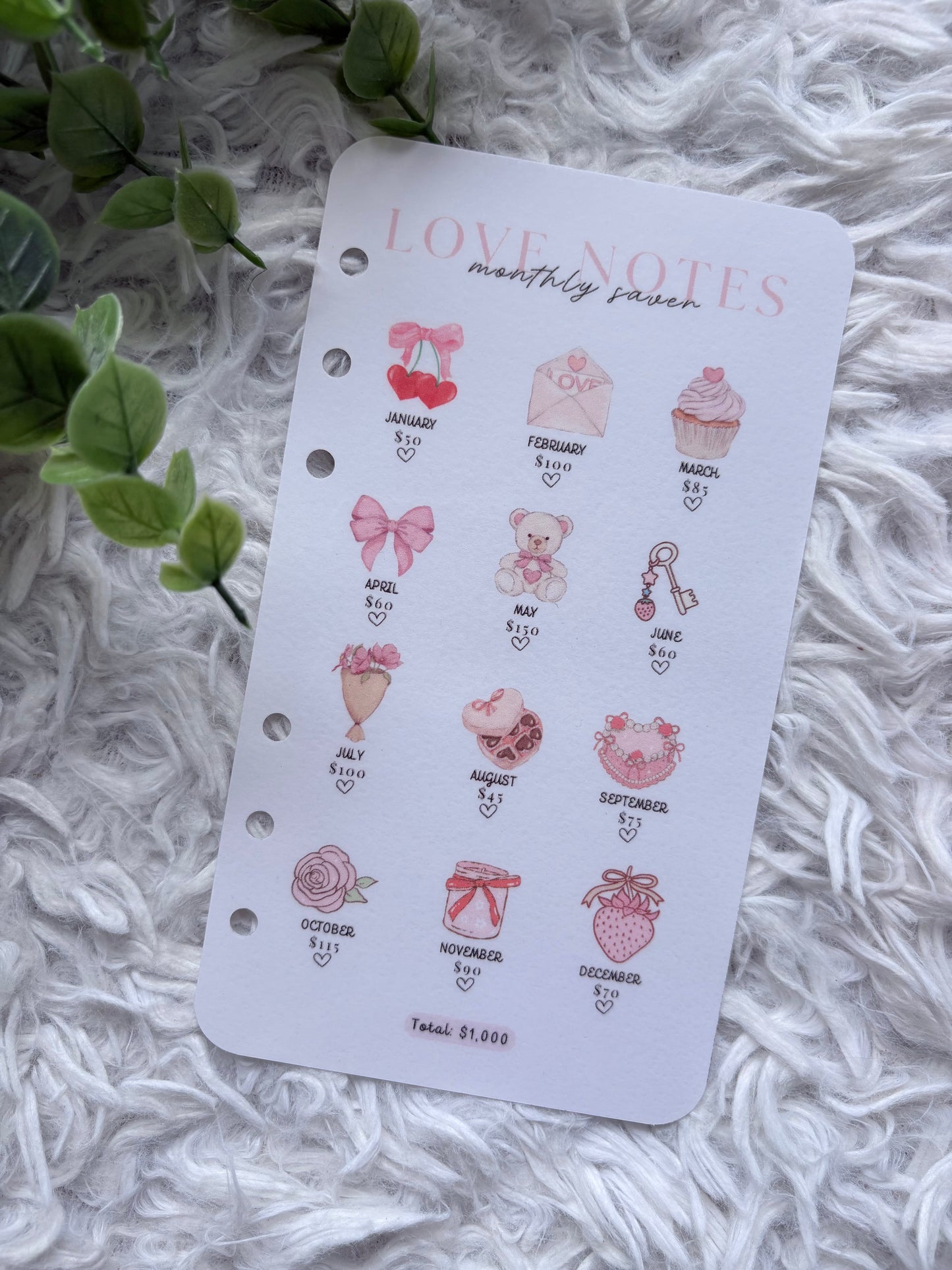 Love Notes Monthly Saver