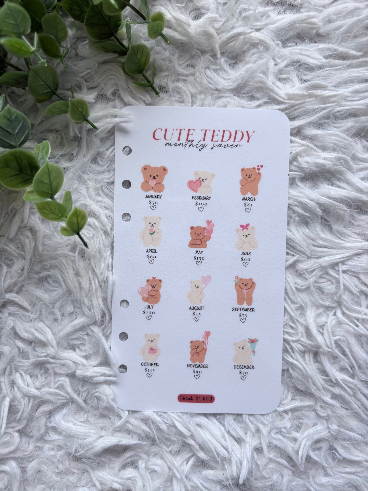 Cute Teddy Monthly Saver