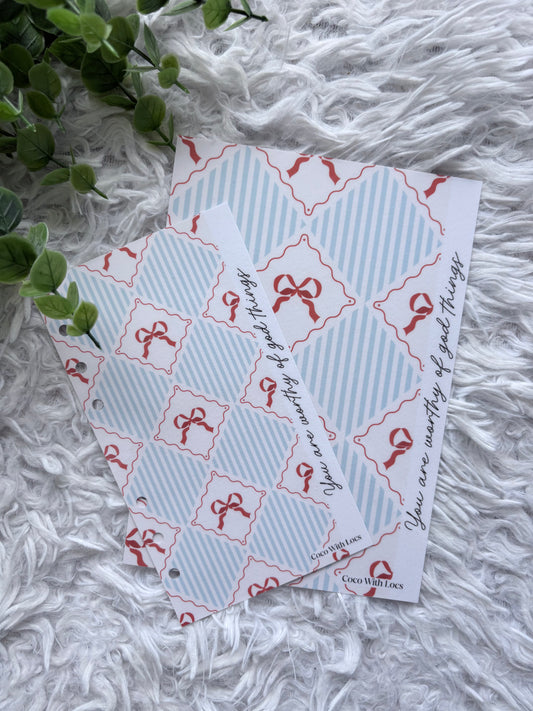 Red Bow Diamond Binder Dashboard | A6 & A5 Affirmation Dashboard Insert