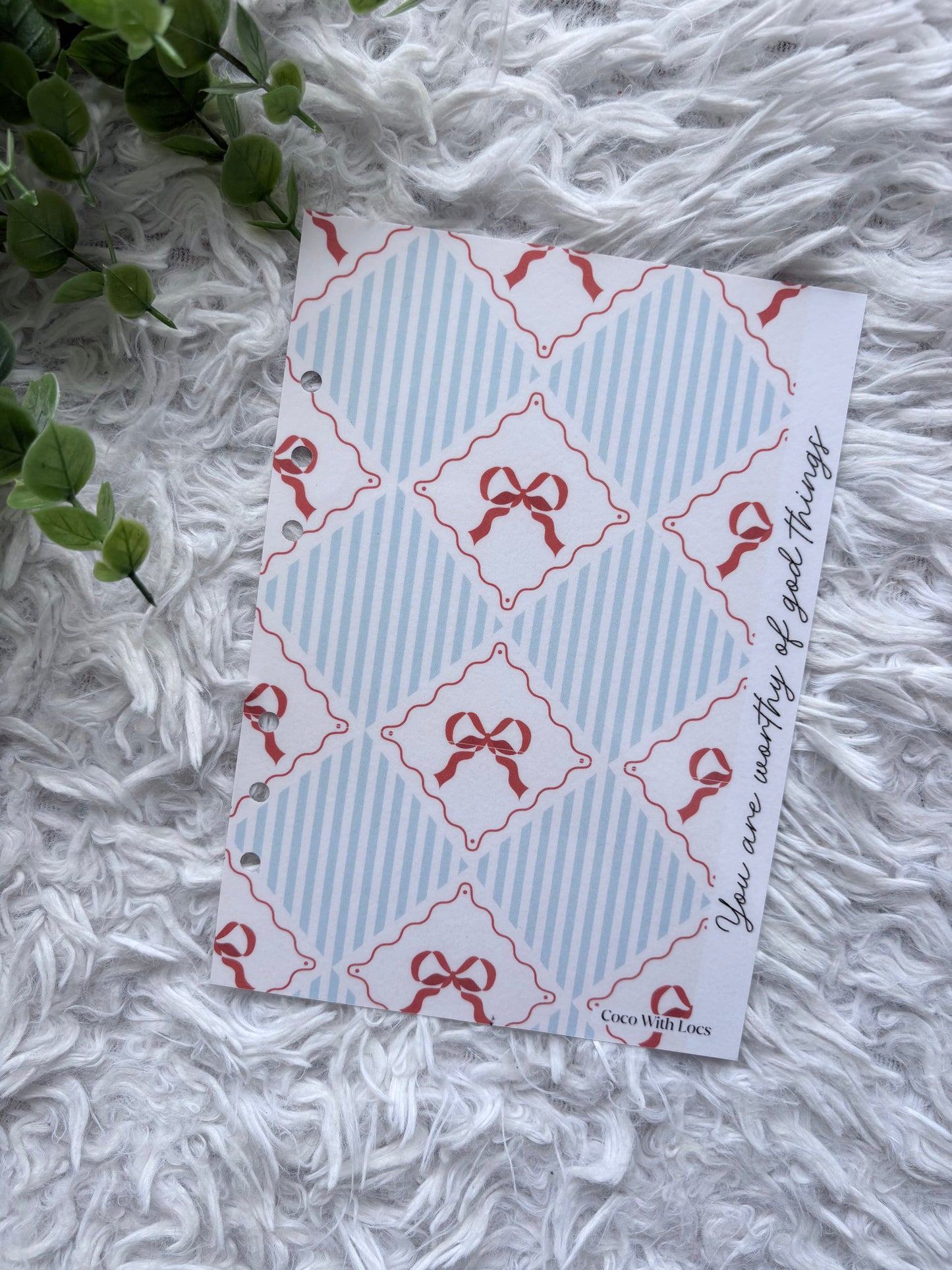 Red Bow Diamond Binder Dashboard | A6 & A5 Affirmation Dashboard Insert